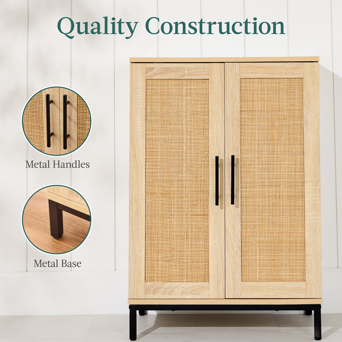 Best Choice Products 2-Door Natural Rattan 34 x 24in Storage Cabinet for Bathroom, Living, Dining w/ Adjustable Shelves