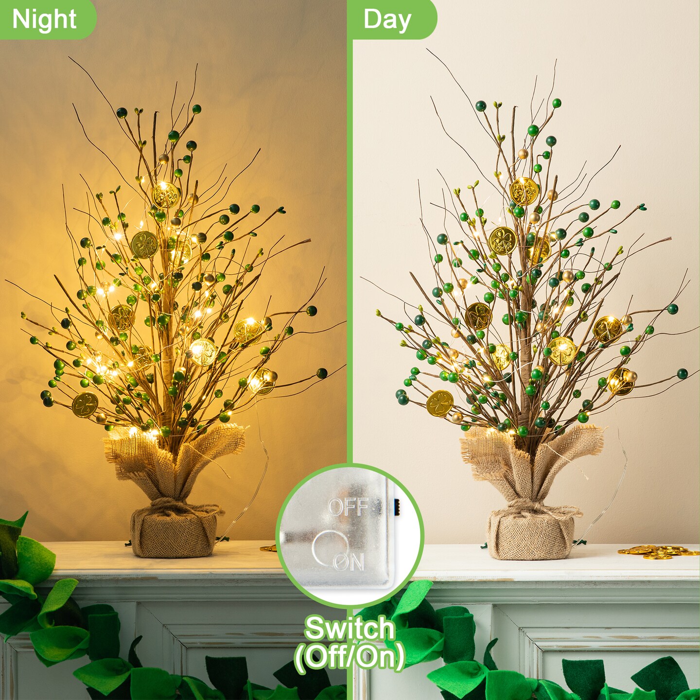 Set of 2 21&#x22;H Lighted St.Patrick&#x27;s Gold Coin Table Trees