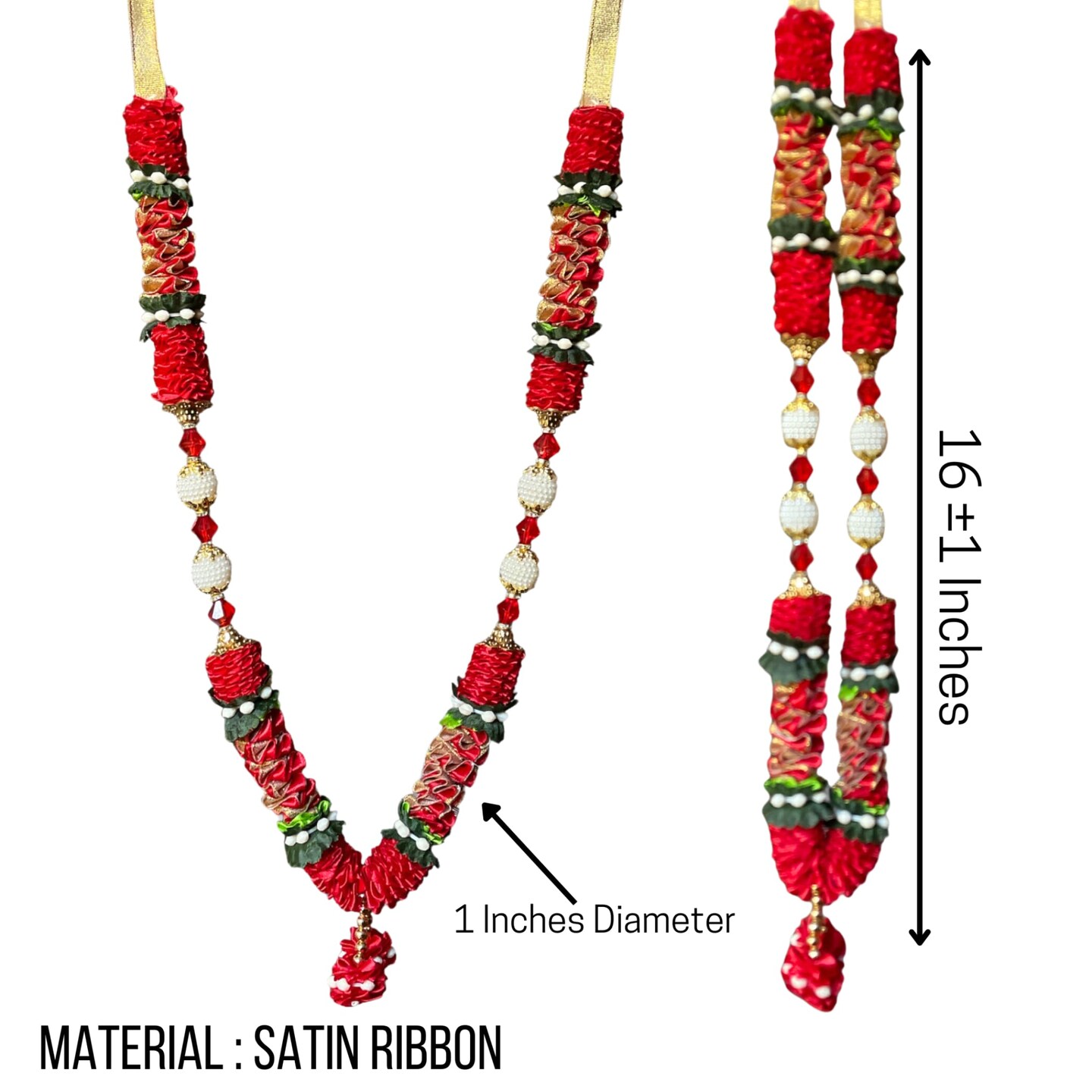 1 ct. Indian Garland Haar Mala 16 Inch God Goddess Haar Mala Idol Pooja Item Garland for Photo Frame Idol God Shringar Mala Reusable Satin Mala Temple Decor