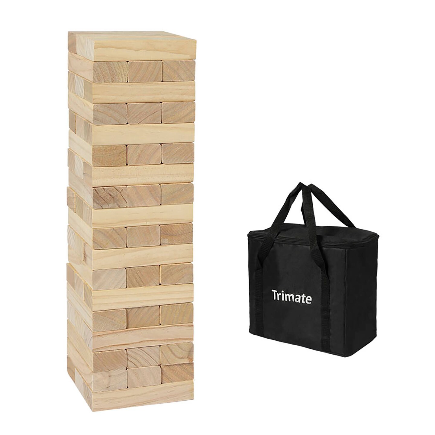 Trimate: Tumbling Tower Giant 28&#x22; - Double-Sanded Smooth Natural Wood, 54 Blocks, Durable &#x26; Portable Carry Bag, Indoor &#x26; Outdoor, Family Party Game Age 8+