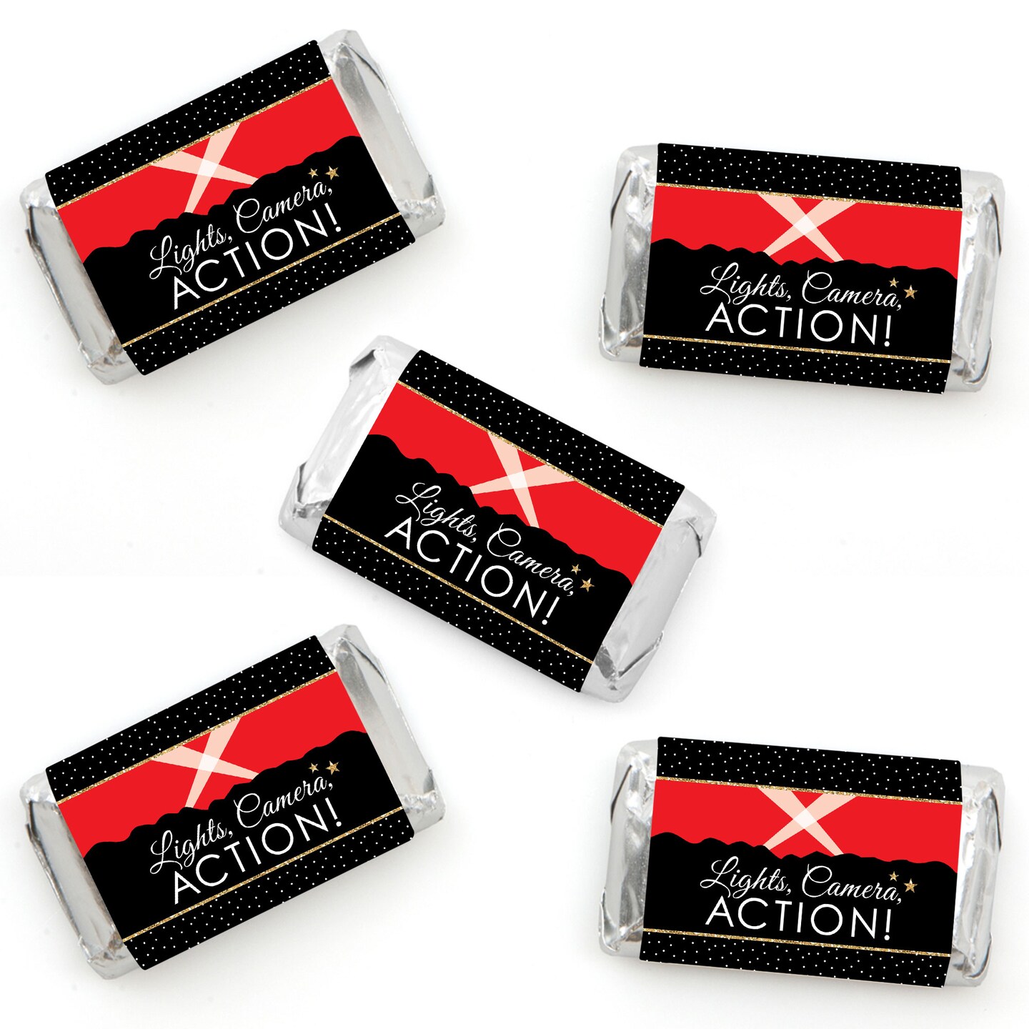 Big Dot of Happiness Red Carpet - Mini Candy Bar Wrapper Stickers - Movie Night Party Small Favors - 40 Count