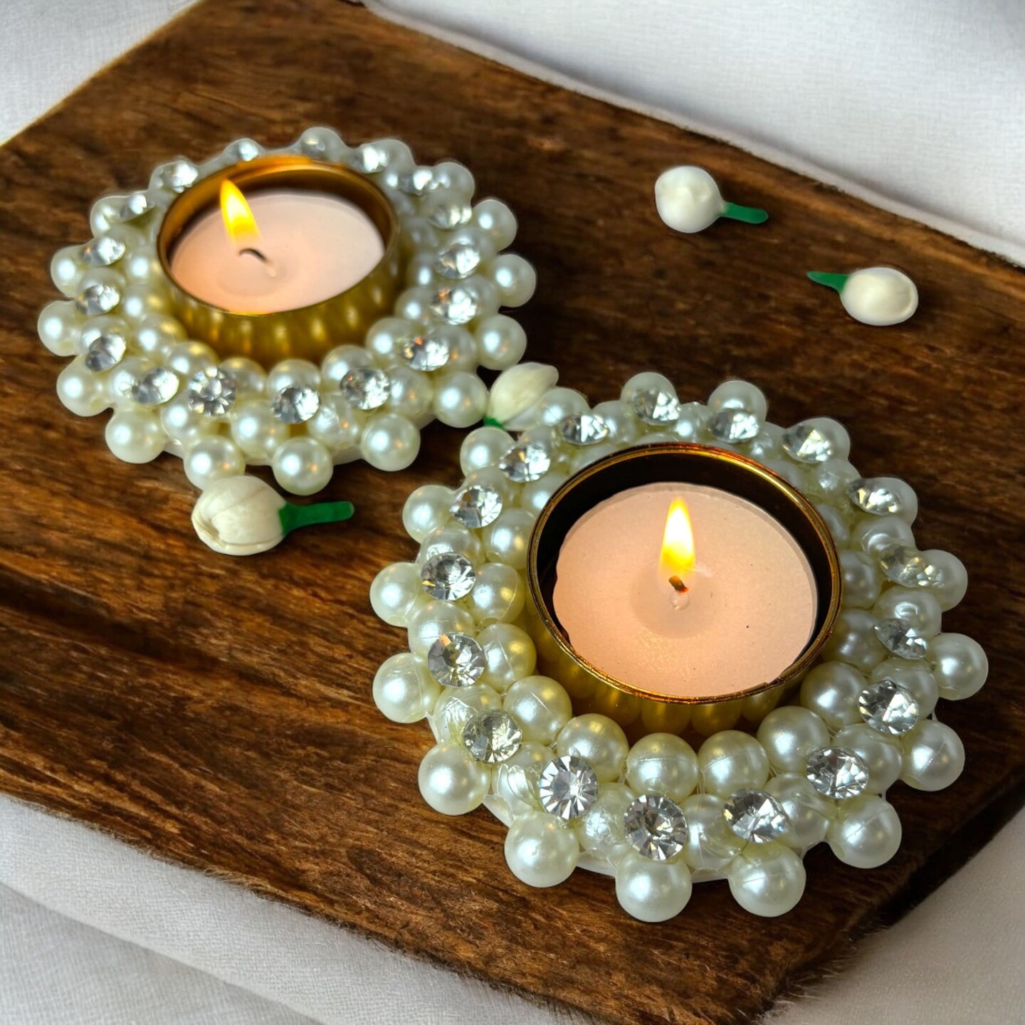 Pearl T-light Holder, Tealight Candle Holder Festival of Light Decorative for Diwali Christmas Thanksgiving Housewarming Gift Moti Candle Stand for Centerpiece Dining Table Home Decor