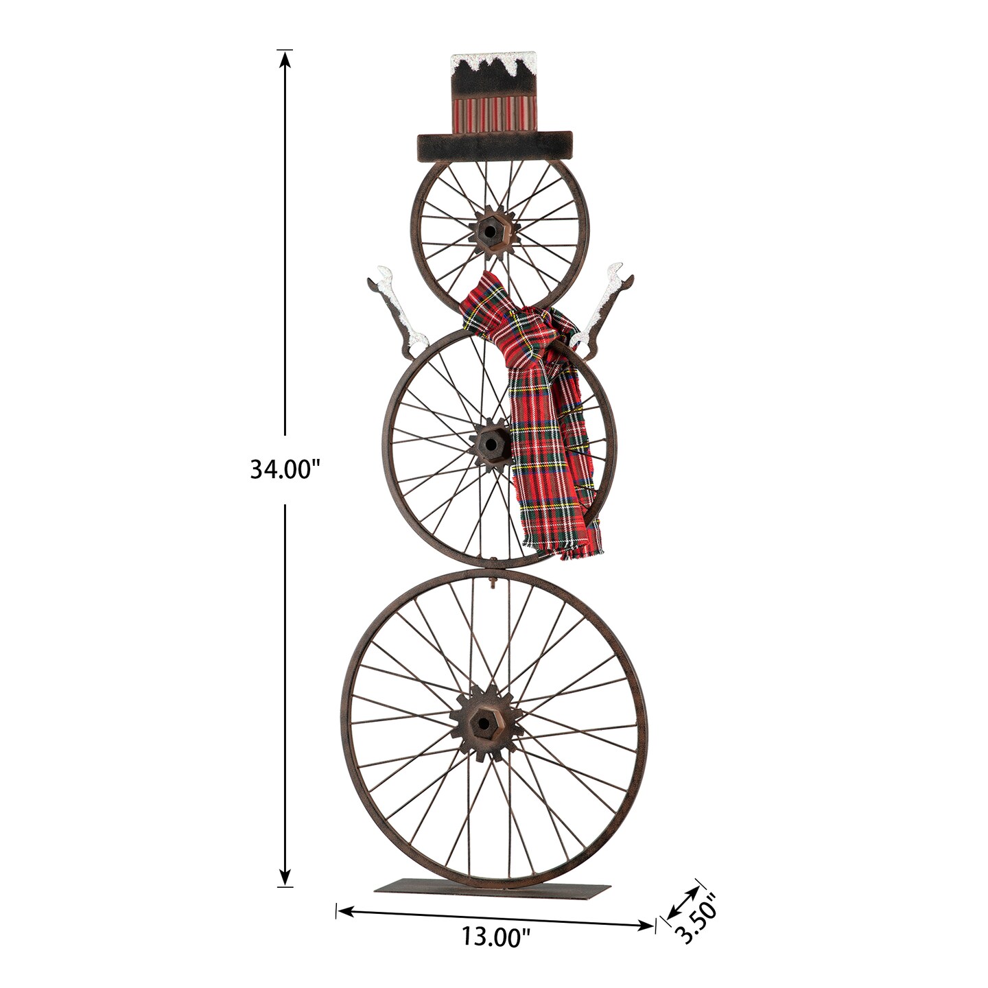 Set of 2 32'''H/34''H Christmas Metal Bike Wheel Snowman Porch Decor