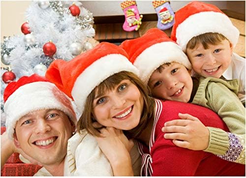 6 Pack Plush Santa Hat Confortable Velvet Red Christmas Hat for Christmas Party Favors Fit for Adults and Kids