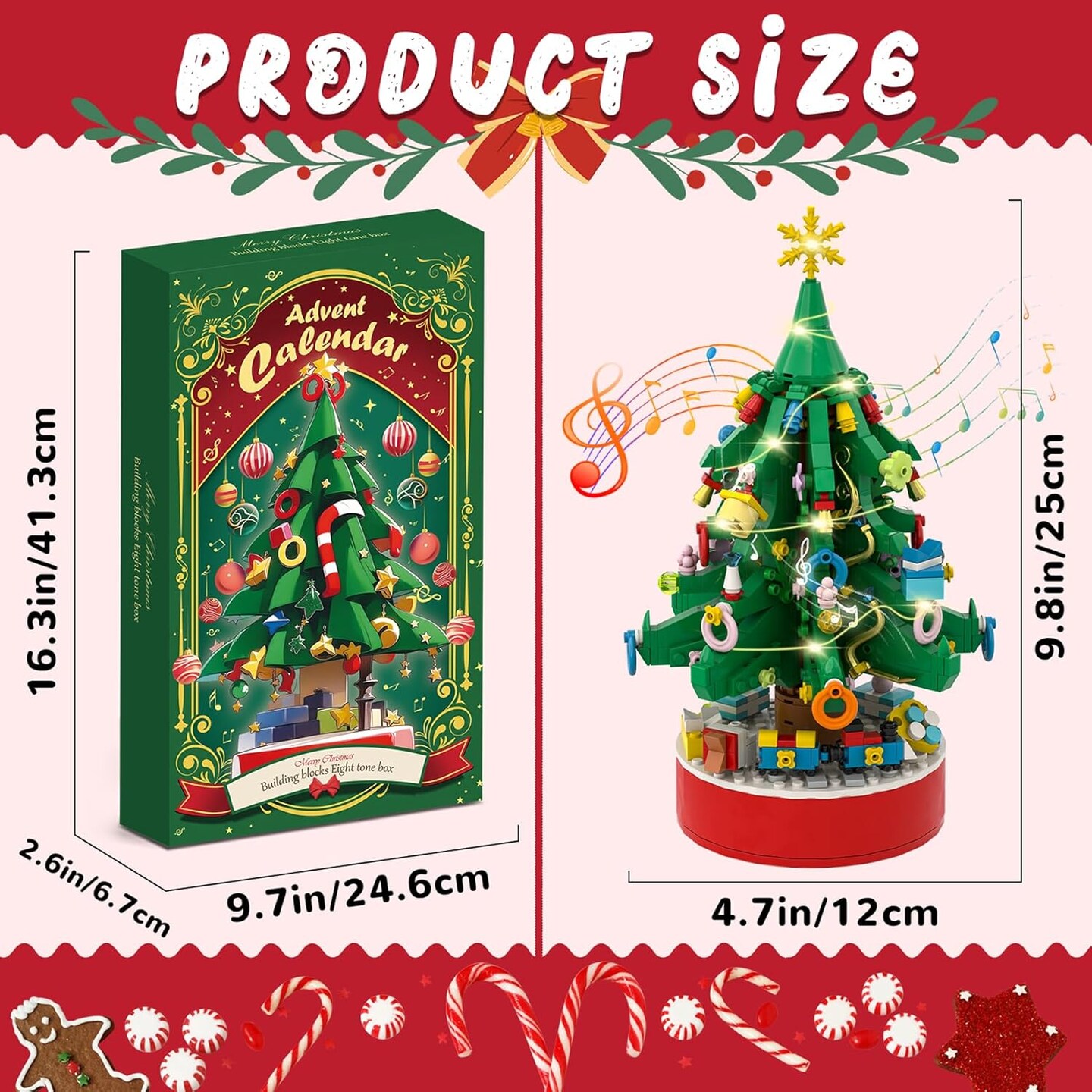 Advent Calendar 2024 Christmas Tree Building Blocks Kit with LED Light &#x26; Music Box, 24 Days Christmas Countdown Calendar Building Block for Kids Adult, Desk Decor for Teens Boys Girls