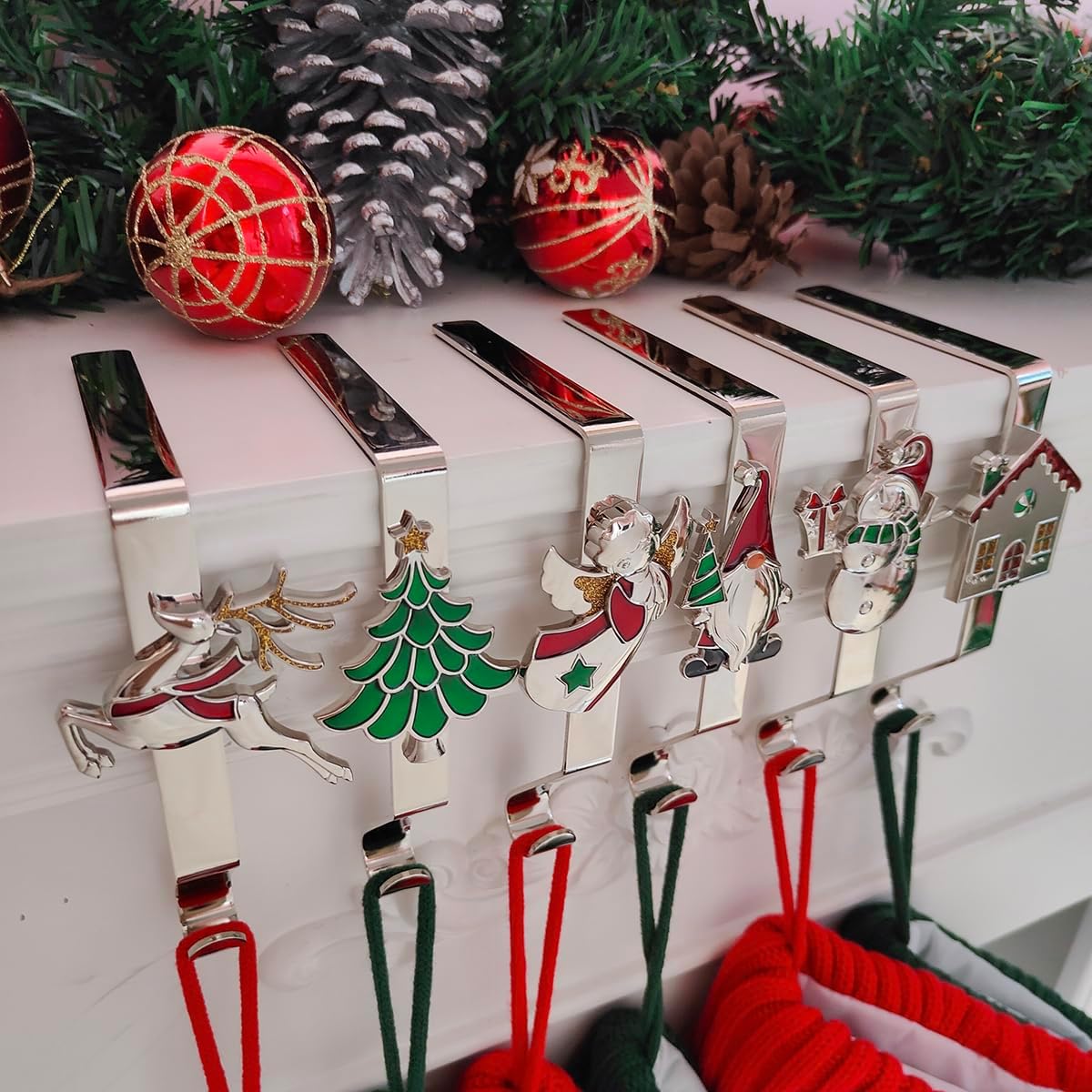 Christmas Stocking Holders Set of 6, Christmas Stocking Holders for Mantle Set of 6, Fireplace Stocking Hangers 6 Pack, Stocking Stand, Farmhouse Rustic Xmas Decorations for Home Indoor
