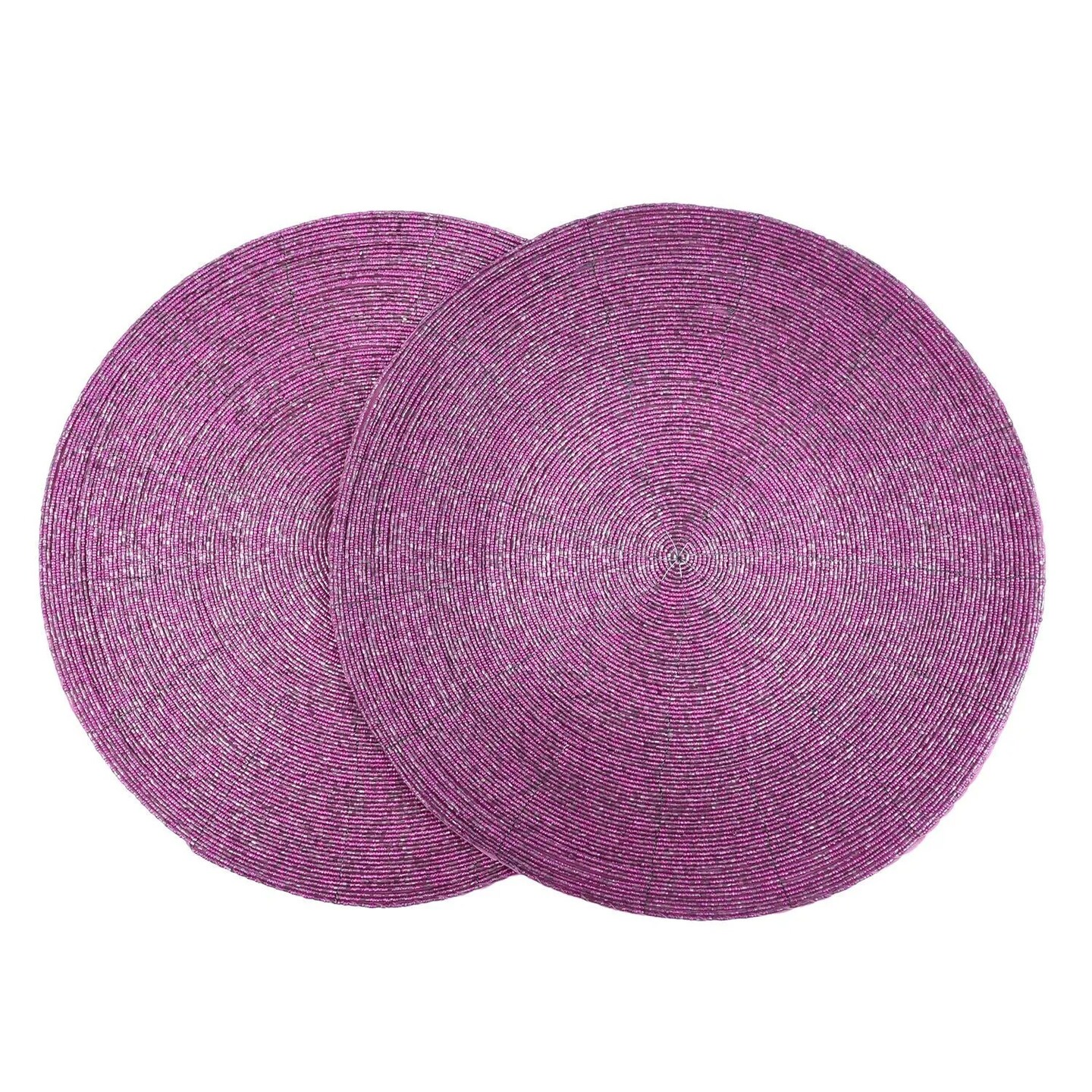 14" Beaded Placemats, Round Placemats Charger Table Mats, Purple/Pink