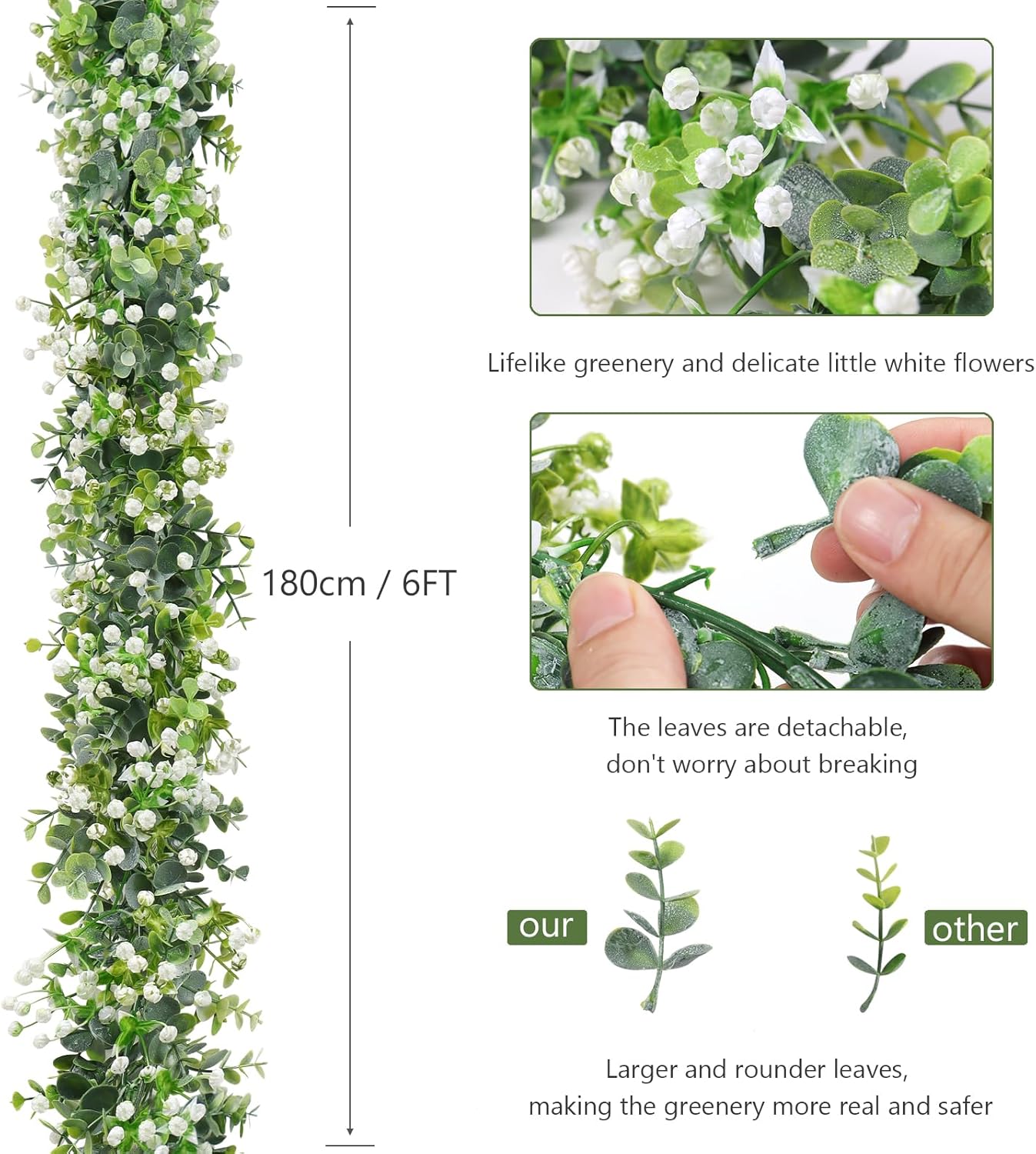 2 Pack Artificial Eucalyptus Garland 6FT – Faux Eucalyptus Leaf Vines, Table Greenery Wreath Garland for Wedding Backdrop, Arch & Party Decor