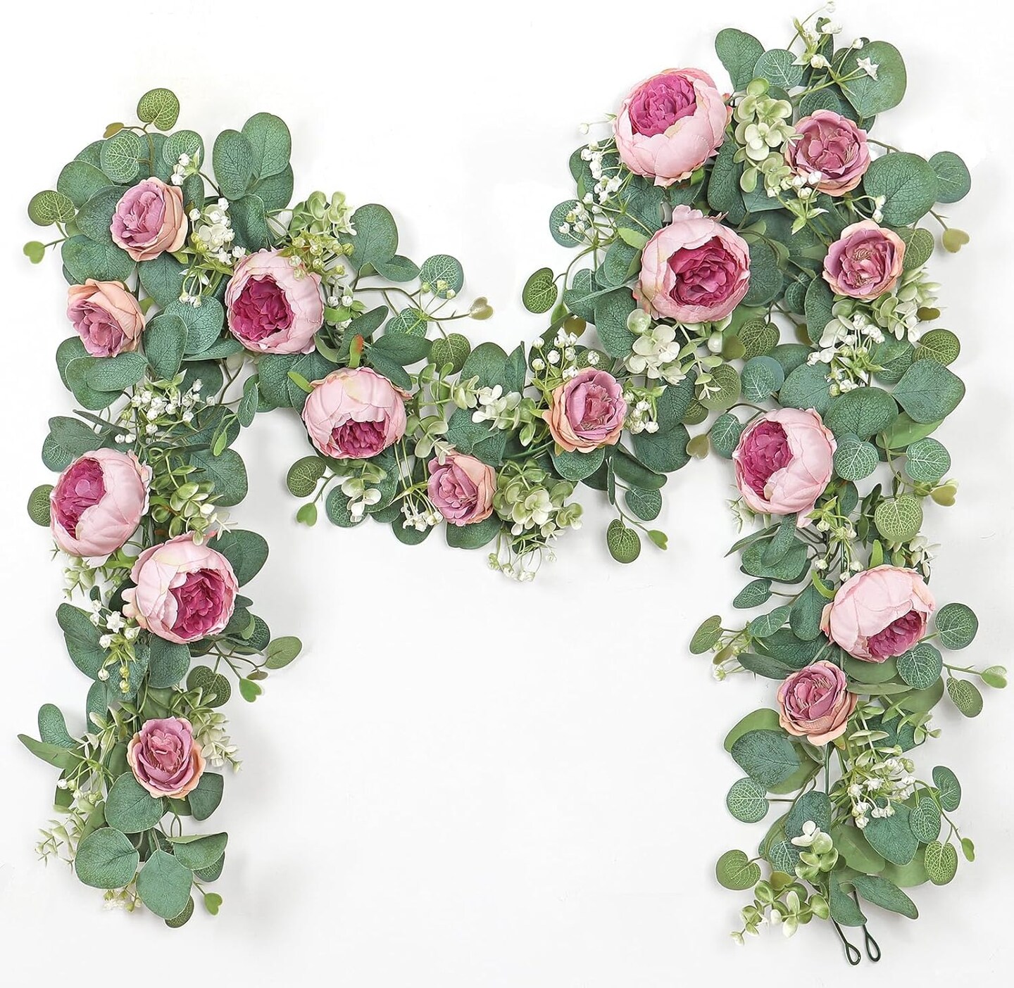 2 Pack 13FT Spring Flower Garland, Artificial Rose Vine Fake Flower Garland Silk Rose Peony Hanging Vine Faux Floral Garlands for Wedding Party Arch Table Wall Backdrop Decoration (Vintage Pink)