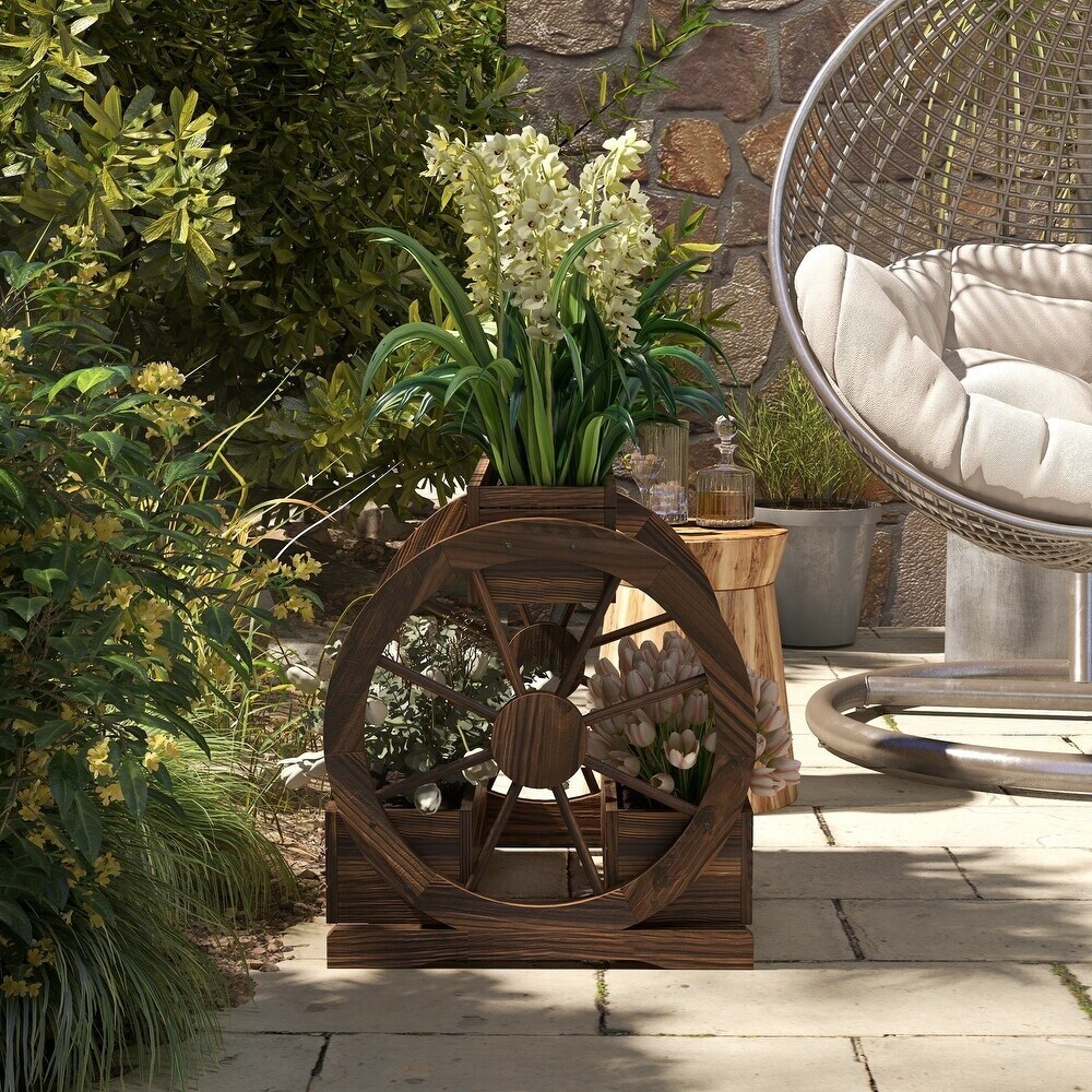 2-Tier Wooden Wagon Planter Bed with Drainage