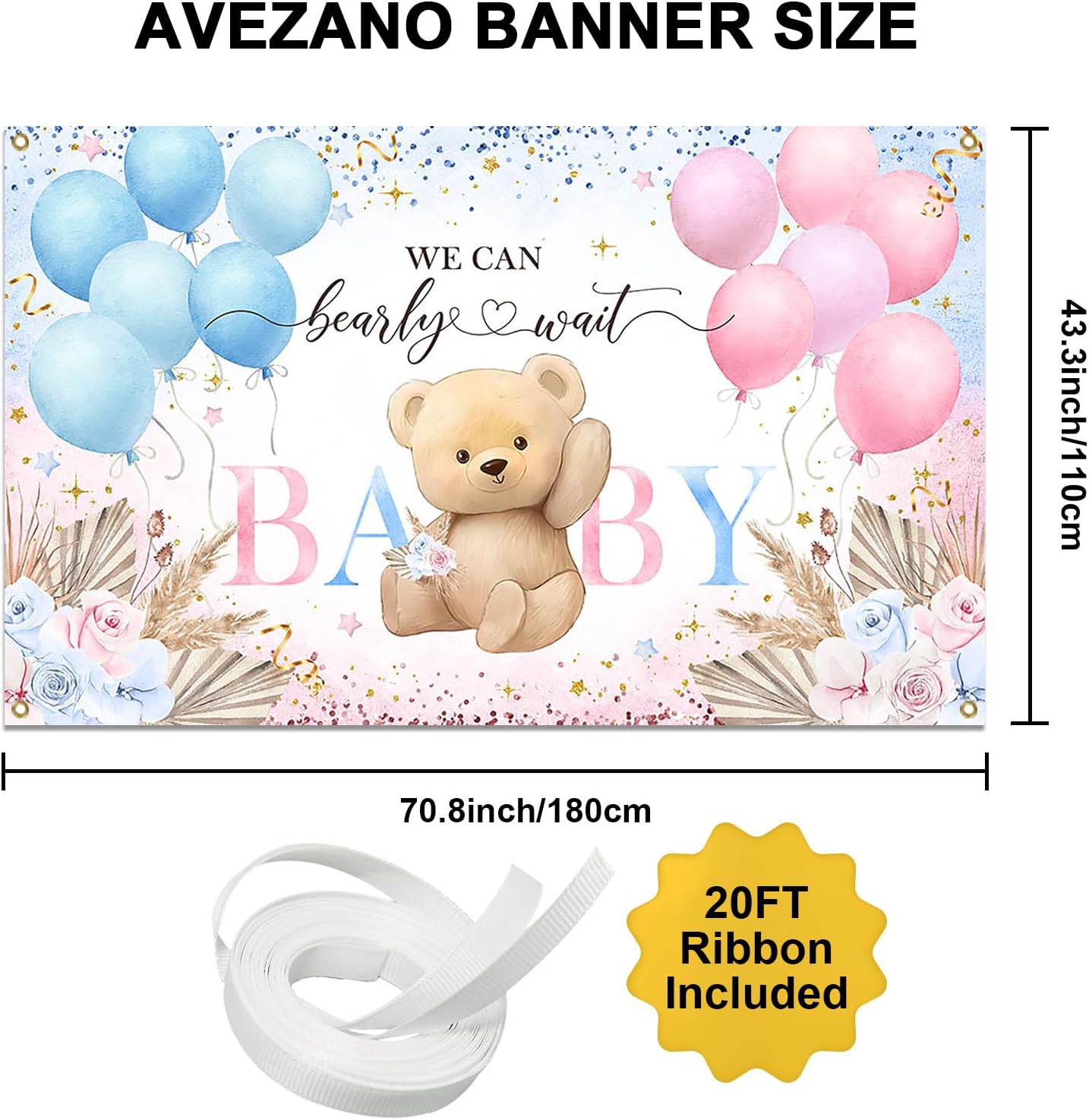 Boho Bear Gender Reveal Backdrop Banner Boho Floral We Can Bearly Wait Gender Reveal Decorations Pampas Grass He or She Baby Shower Party Decor 70.8 x 43.3 Inch