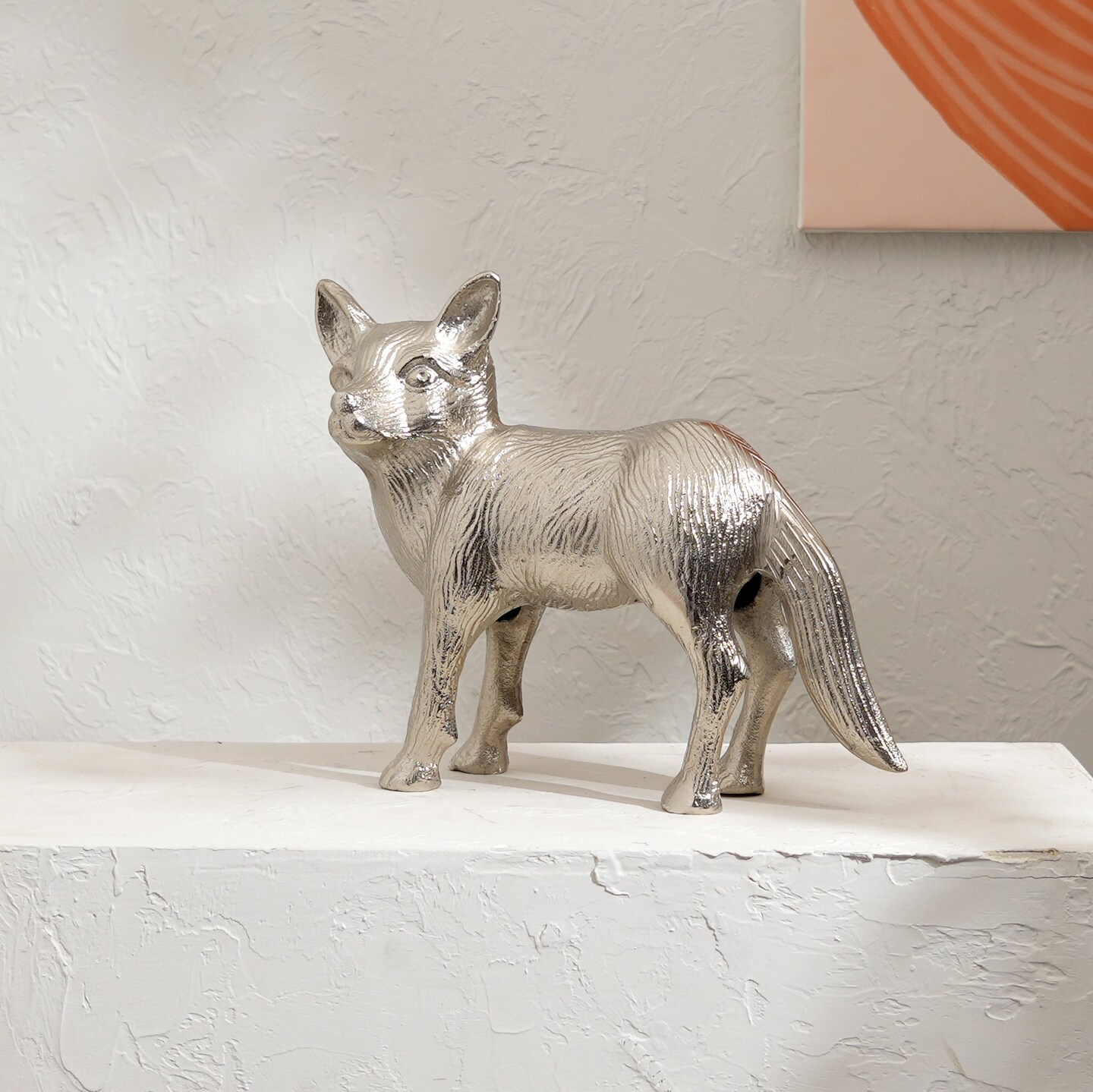 Wild Fox Aluminum Nickel Finished Animal Sculpture – 14x5.5x11.5" | Elegant Table Décor Accent Piece