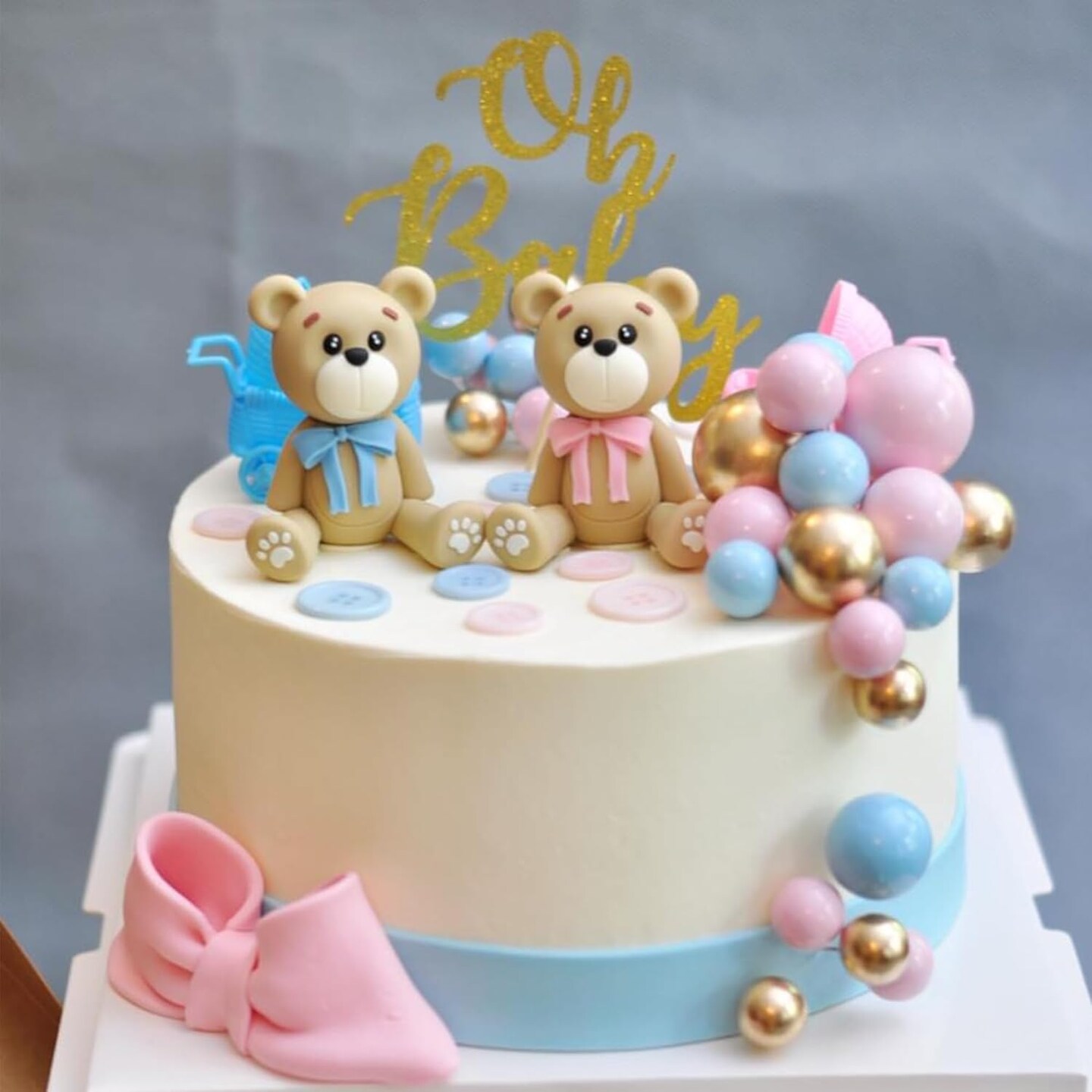 Gender Reveal Bear Cake Toppers Bear Balls Cake Decorations for Boy Girl Baby Shower Gender Reveal Birthday Party Decorations (Gender Reveal)