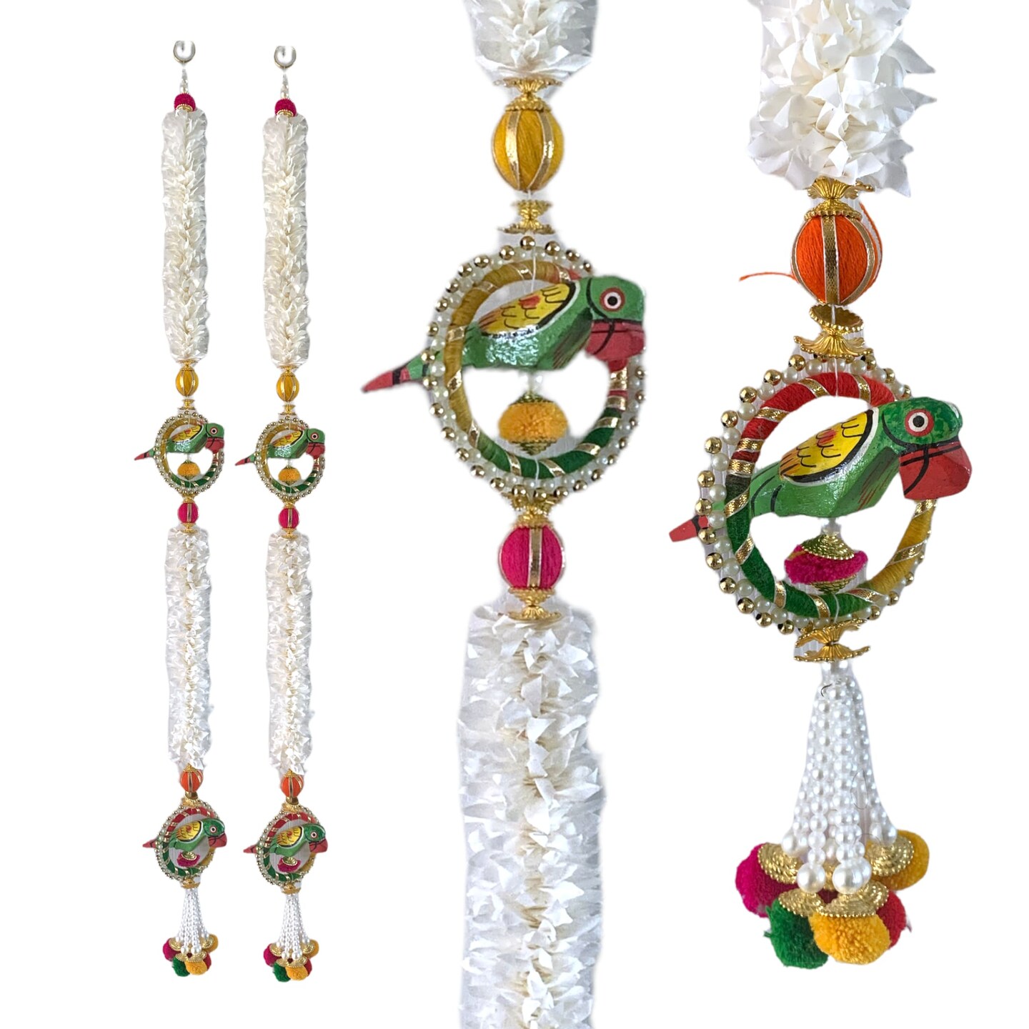 Jasmines Parrot Strings Artificial Floral Decor Indian Wedding Decor Garland for Decoration Strings with Pompom Diwali Pooja Backdrop Day of the Dead