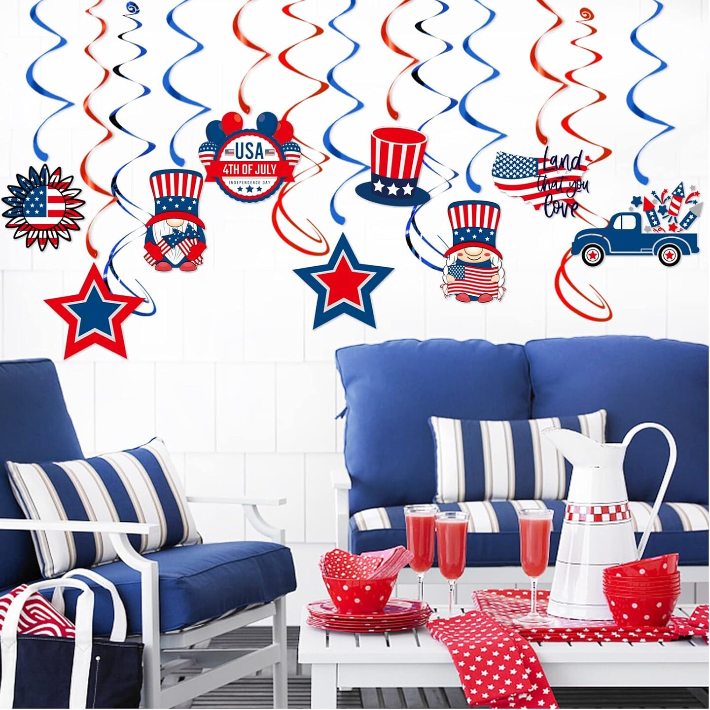 Fourth-4th of July-Imemorial Party-Decorations Streamers - 13pcs Red White Blue