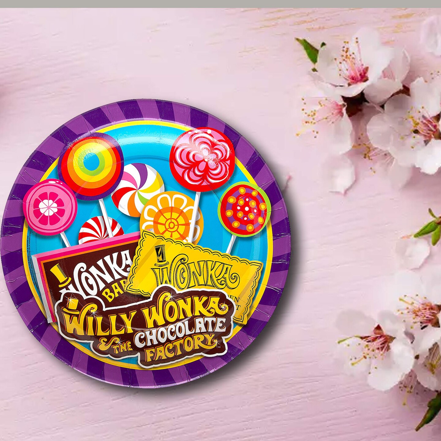 8 Count Willy Wonka Candy Theme Paper Dinner Plates 9 Inch for Birthday Party