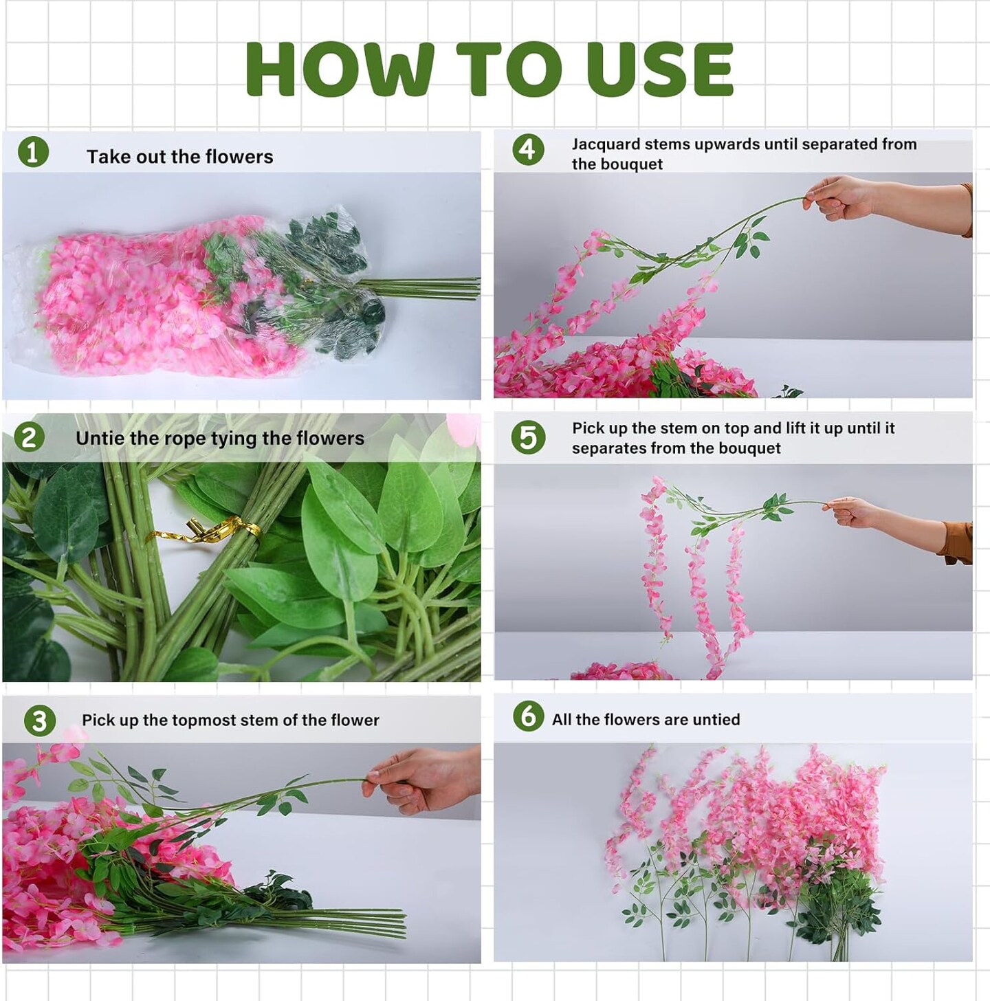 Fake Hanging Flowers, Wisteria Artificials Garland Decor 3.6 feet Long(12,Pink)