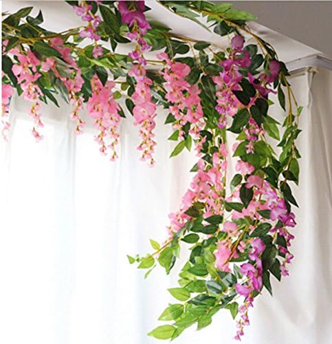4Pcs 6.6Ft/Piece Artificial Flowers Silk Wisteria Garland Decor(Pink)