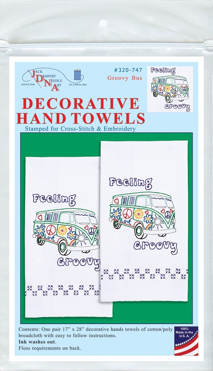 Jack Dempsey Stamped Decorative Hand Towel Pair 17"X28"-Feeling Groovy
