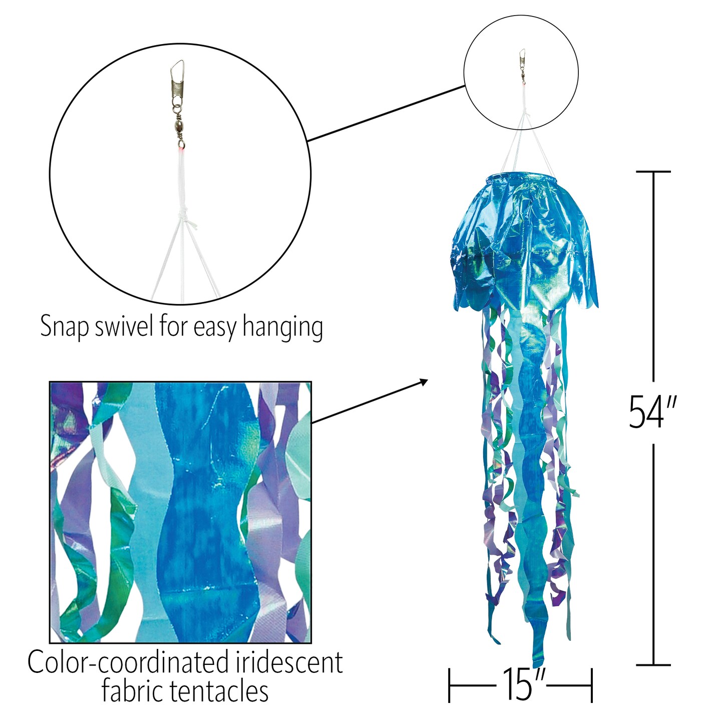 In the Breeze 5259 &#x2014; 50-inch Blue Iridescent Jellyfish 3D Windsock &#x2014; Simmering Windsock with Inflatable Head and Free-Flowing Tentacles