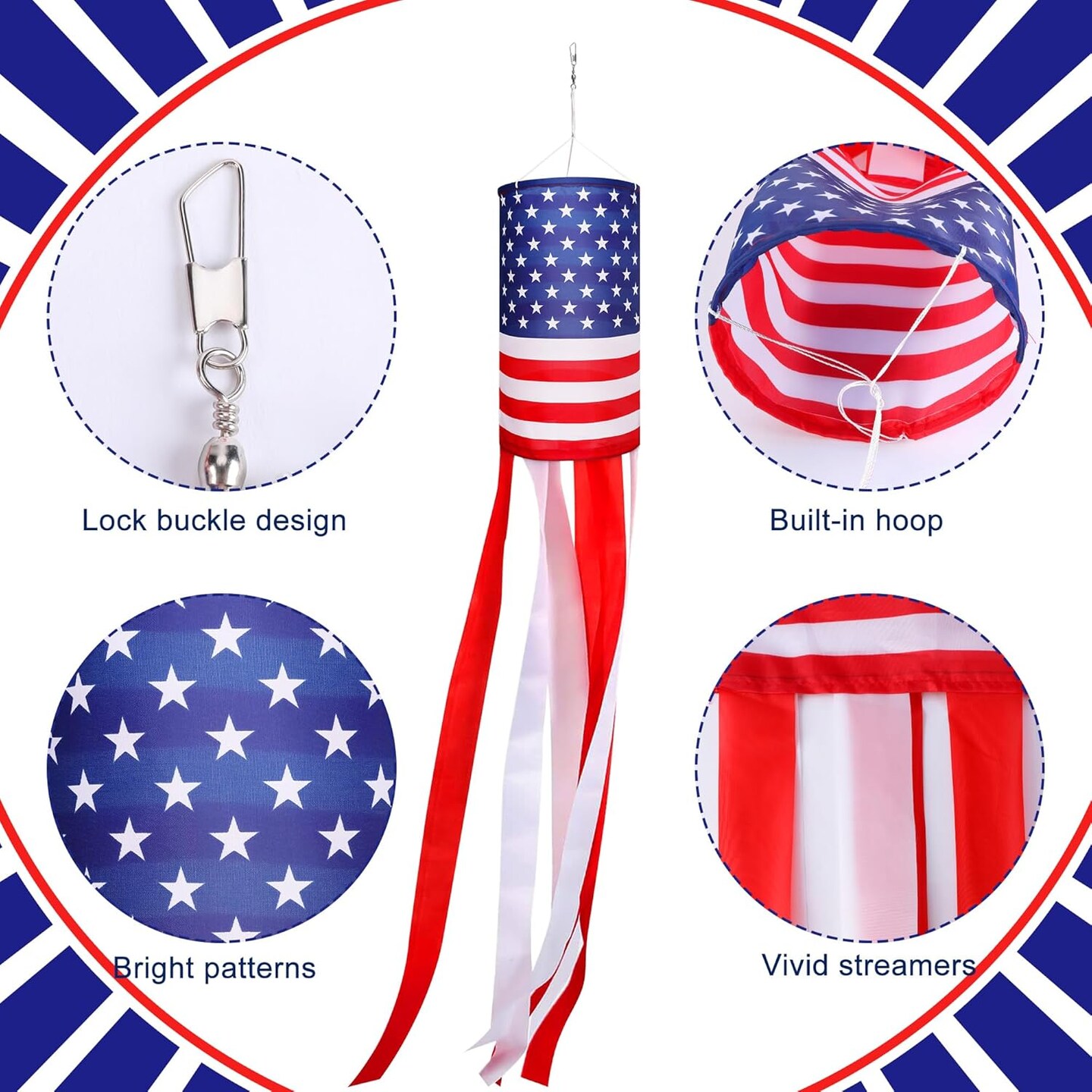 4Pcs American US Flag Windsock Stars and Stripes for Flag Day and 4th of July Decorations Outdoor