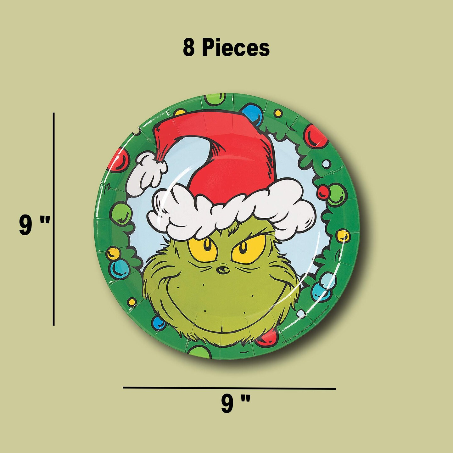 8 Count Grinch Themed Christmas Disposable Dinner Plates 9&#x22;
