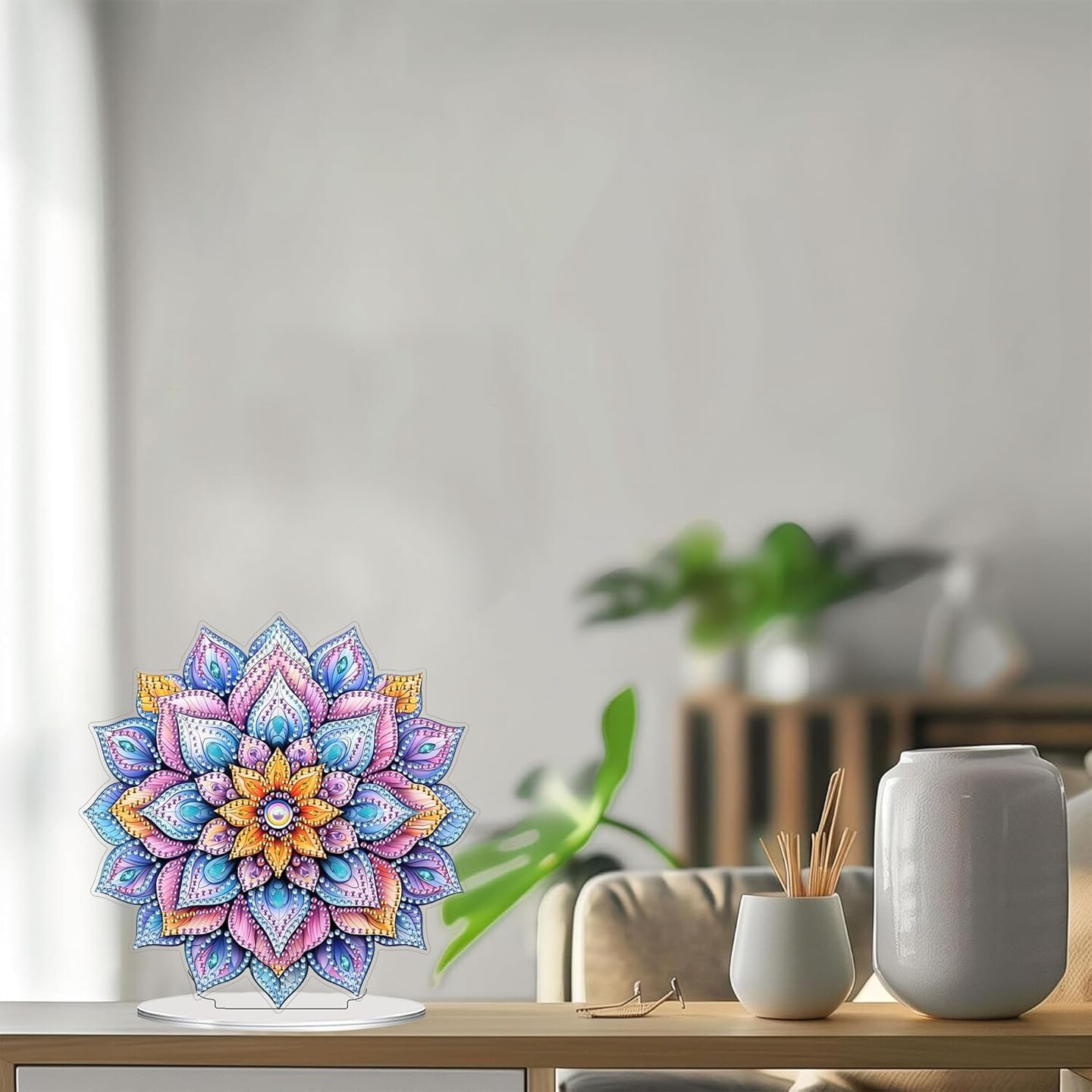 5D Mandala Diamond Art Desktop Ornament Kit – DIY Special-Shaped Rhinestone Gem Craft for Adults, Home & Office Decor, 7.87x7.87 in