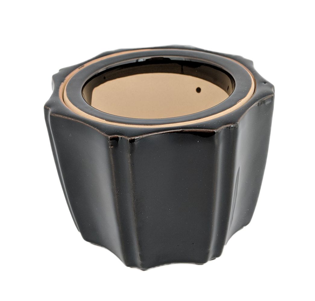 Octagon Self Watering Glazed Ceramic Pot - Black - 5 1/4 x 4 1/4"