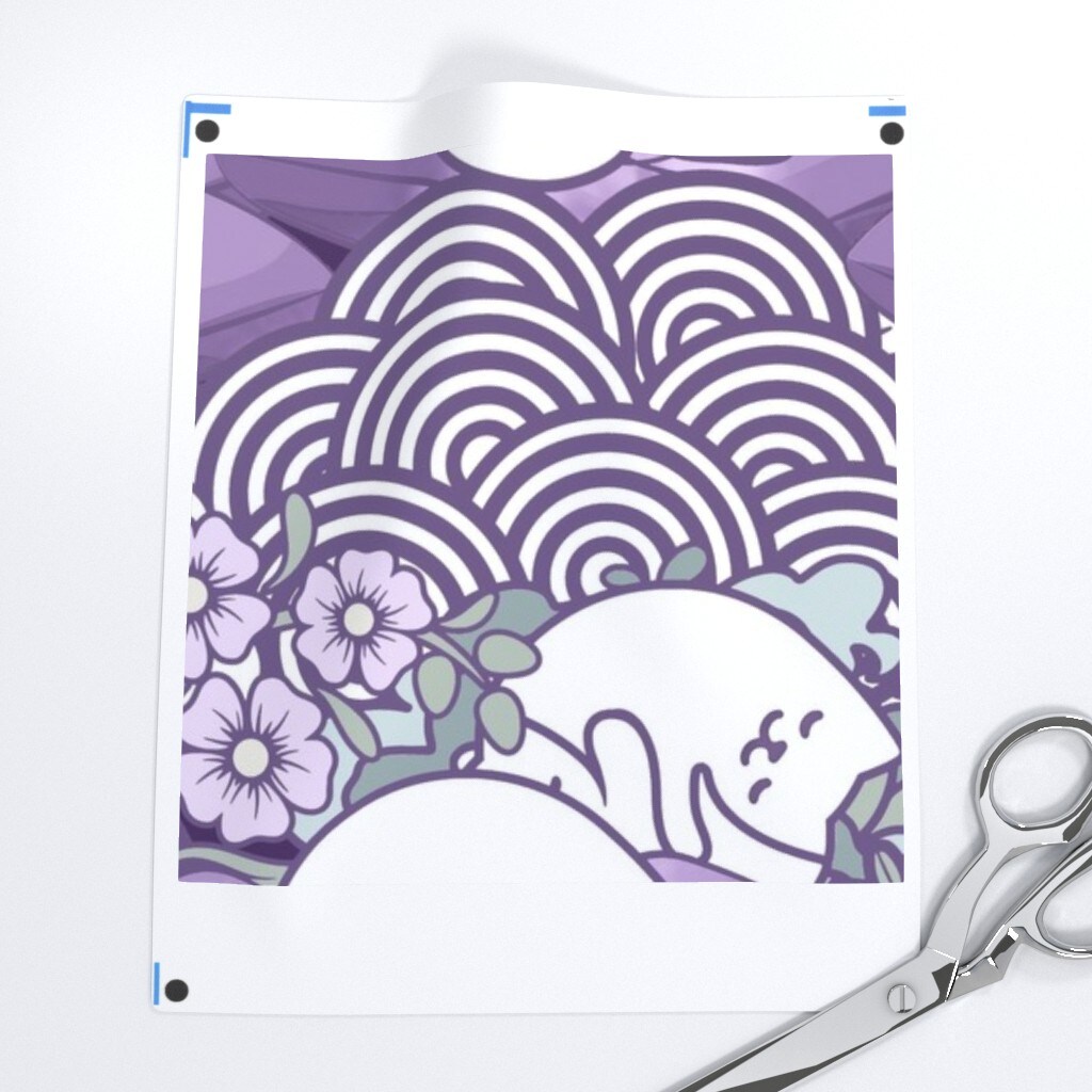 Sleeping Cats Whimsical Purple Gray Toadstools Kawaii Kittens Custom Printed Fabric by Spoonflower Various Fabrics by the Yard or Fat Quarter