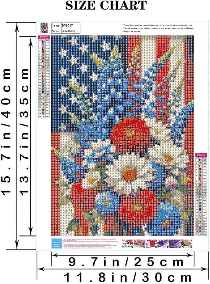 4th of July Floral Diamond Painting Kits for Adult Beginners,Patriotic Independence Day Diamond Art Kits for American Flag,Full Drill Paint with Diamond Dot Gem Art Painting for Home Decor 12x16 inch