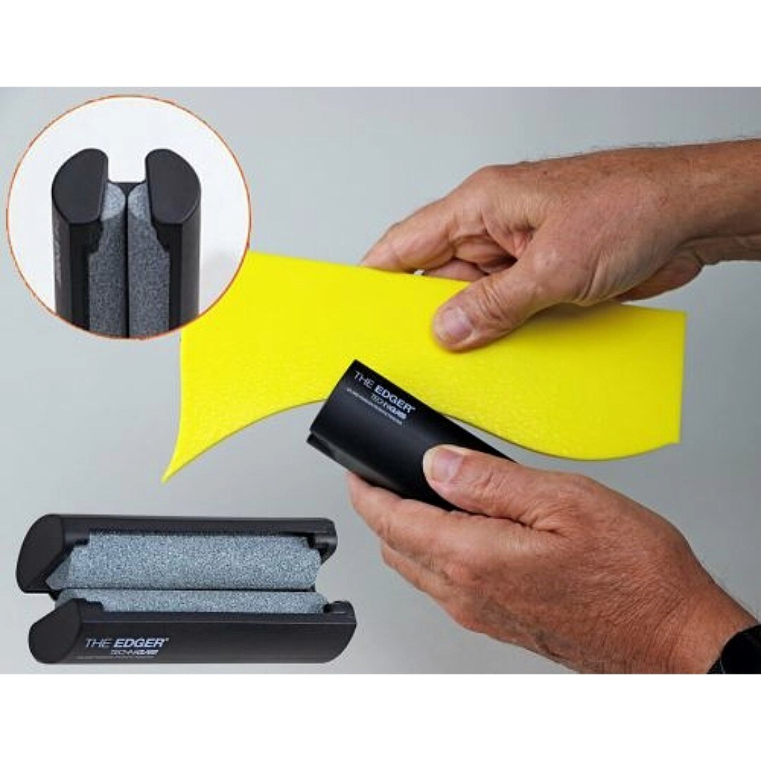 The Edger Smooths Edges of Cut Glass safely for foiling or leading