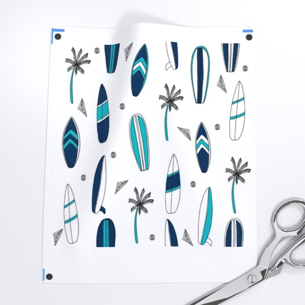 Surfboard Surf Tropical Summer Navy White Beach Blue Custom Printed Fabric by Spoonflower Various Fabrics by the Yard or Fat Quarter