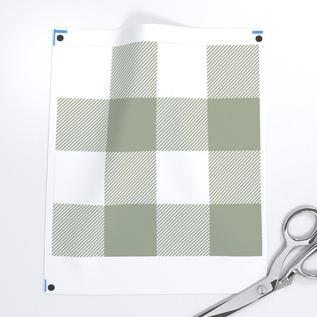 Buffalo Plaid Sage Green White Check Tartan Custom Printed Fabric by Spoonflower Various Fabrics by the Yard or Fat Quarter