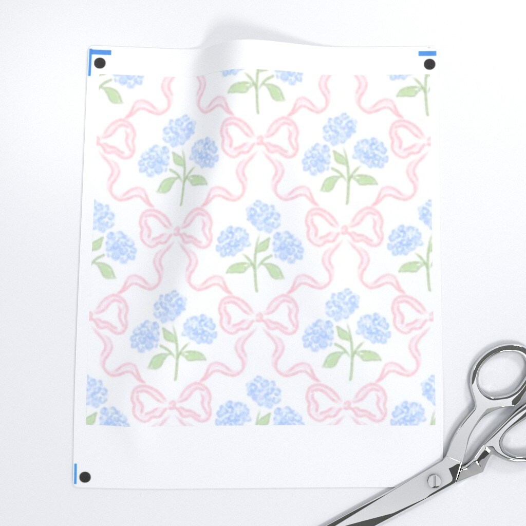 Preppy Bow Floral Delicate Pastel Flowers Feminine Traditional Easter Hydrangea Blue Pink White Cottagecore Custom Printed Fabric by Spoonflower Various Fabrics by the Yard or Fat Quarter