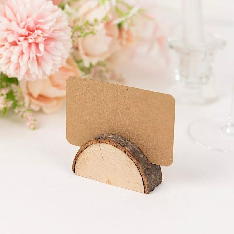 Natural 10 Semicircle 2.5&#x22; Wood Table Sign Holders Place Cards Party Decorations