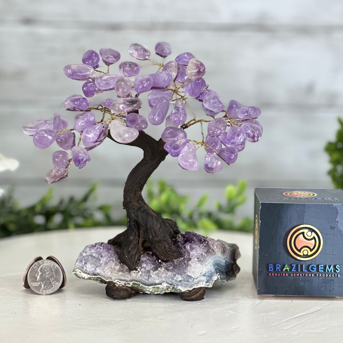 Amethyst 7 inches Tall Handmade Gemstone Tree on a Crystal base, 60 Gems 5402AMTH by Brazil Gems® product 4