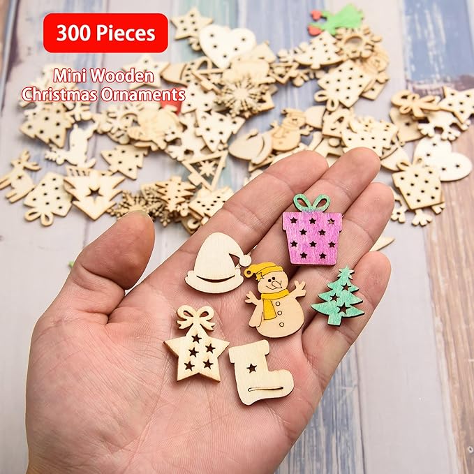 Christmas Ornaments DIY Wooden Christmas Ornaments Mini Blank Wood Slice Cutout Christmas Craft for Holiday Winter Xmas Tree Hanging Decoration DIY Craft,30 Styles