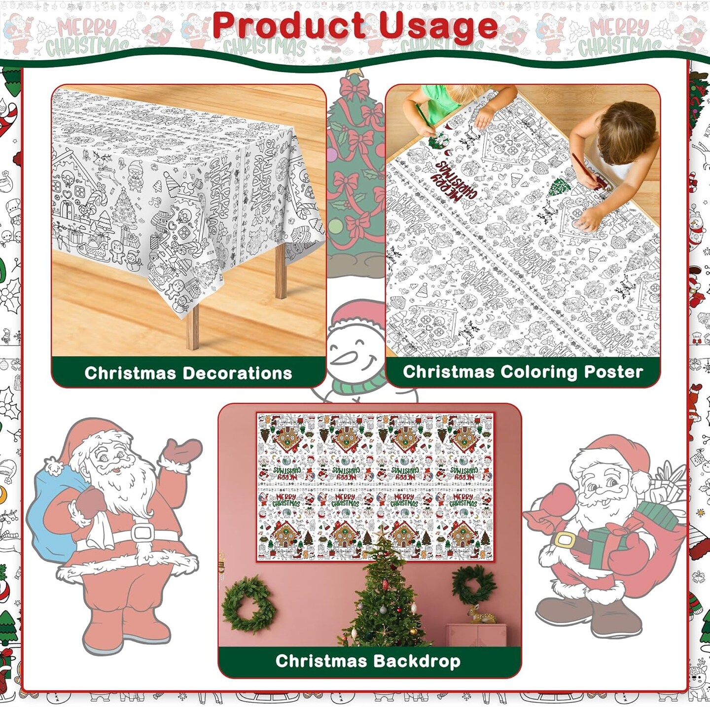 Christmas Coloring Tablecloth - Christmas Decorations | Christmas Table Decor Indoor- Christmas Banner | Christmas Crafts for Kids - Kids Games Gifts Activities Party Favors Supplies,54&#x22; x 88&#x22;