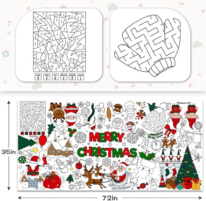 Christmas Crafts for Kids, 72 x 35 Inches Giant Christmas Coloring Tablecloth/Poster Decorations - Christmas Games/Activities for Family, Classroom, Xmas Holiday Christmas Party Favors for Kids&#xFF08;Game)