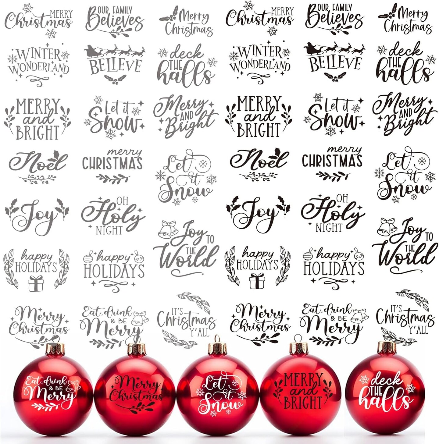 40 Pieces Christmas Word Stickers for Crafts Christmas Vinyl Stickers Waterproof Christmas Decals for Ornament Ball Wood Cup Glass Water Bottle Decoration (40 pcs Words)