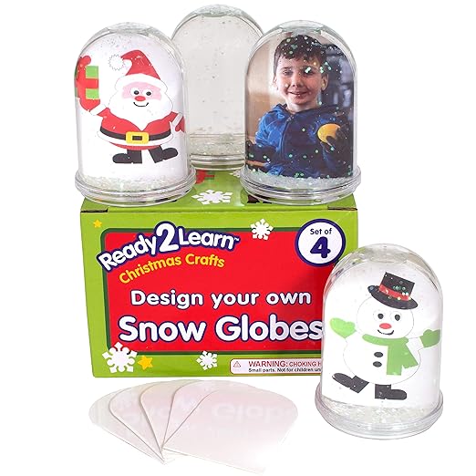 Christmas Crafts - Design Your Own Snow Globes - Set of 4 - Christmas Snow Globes for Kids - Customizable Christmas Decorations for Home