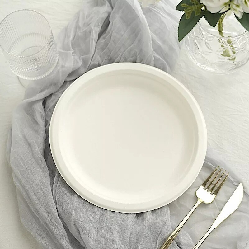 50 Round 9&#x22; White Bagasse Sustainable Dinner Plates Party Tableware Decorations