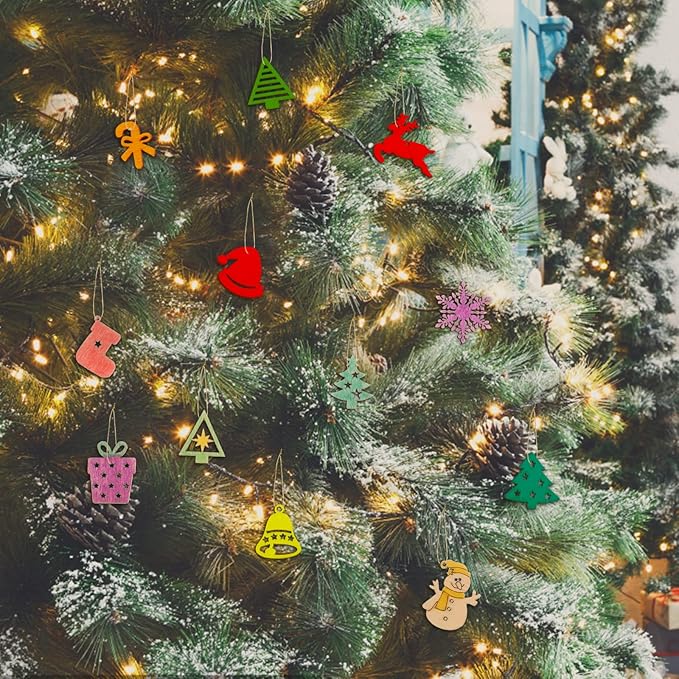Christmas Ornaments DIY Wooden Christmas Ornaments Mini Blank Wood Slice Cutout Christmas Craft for Holiday Winter Xmas Tree Hanging Decoration DIY Craft,30 Styles