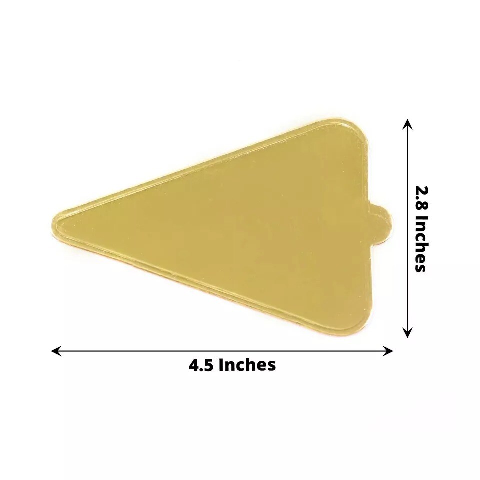 Gold 50 Metallic 5&#x22; Triangle Cake Boards Disposable Mini Dessert Tray Events