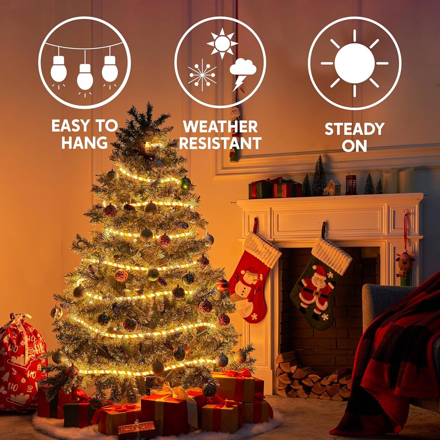 40FT LED Candy Cane Rope Lights, Waterproof Outdoor 360 LED Christmas Decor Lights for Garden Yard Party Xmas Christmas Holiday Decorations
