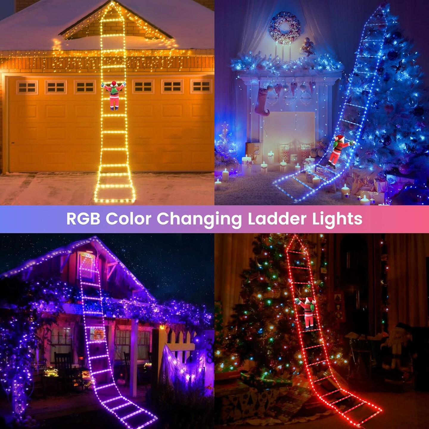 Christmas Decorations Lights, 10ft Smart RGB Christmas Decorative Lights with Santa Claus, Bluetooth &#x26; App Controlled Ladder Lights - Music Sync Color Changing Xmas Lights for Indoor Outdoor