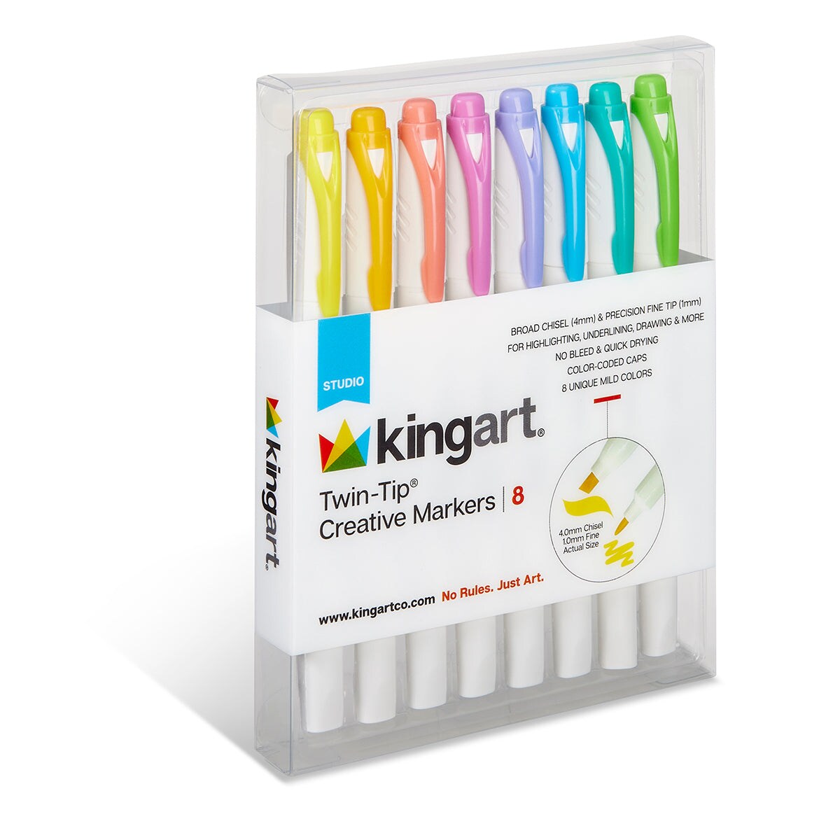 KINGART&#xAE; Twin-Tip&#xAE; Creative Markers, Soft Mild Pastel Highlighter Pens, Broad &#x26; Fine Tips, Set of 8