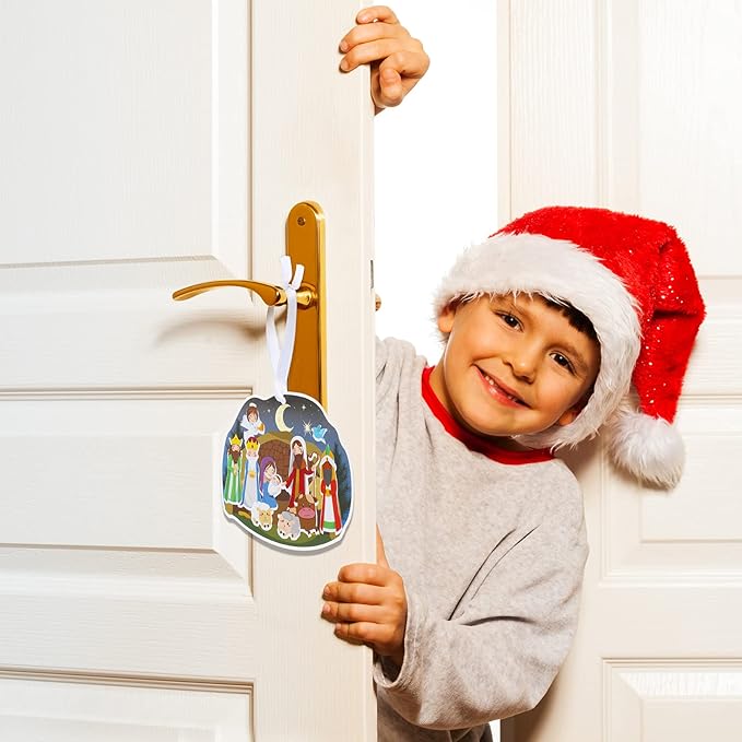Make a Nativity Scene Sticker Ornament Christmas Tree Hanging Decorations Christian Craft Kits for Holy Night Religious Party Jesus (16 Sets)