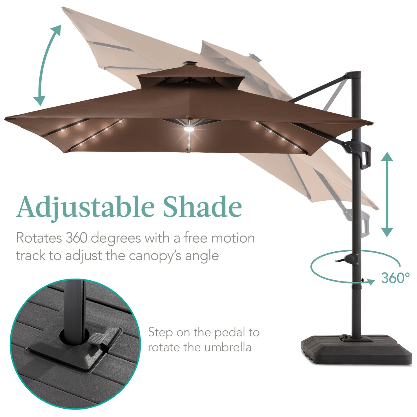 Best Choice Products 10x10ft 2-Tier Square Outdoor Solar LED Cantilever Patio Umbrella w/ Base Included