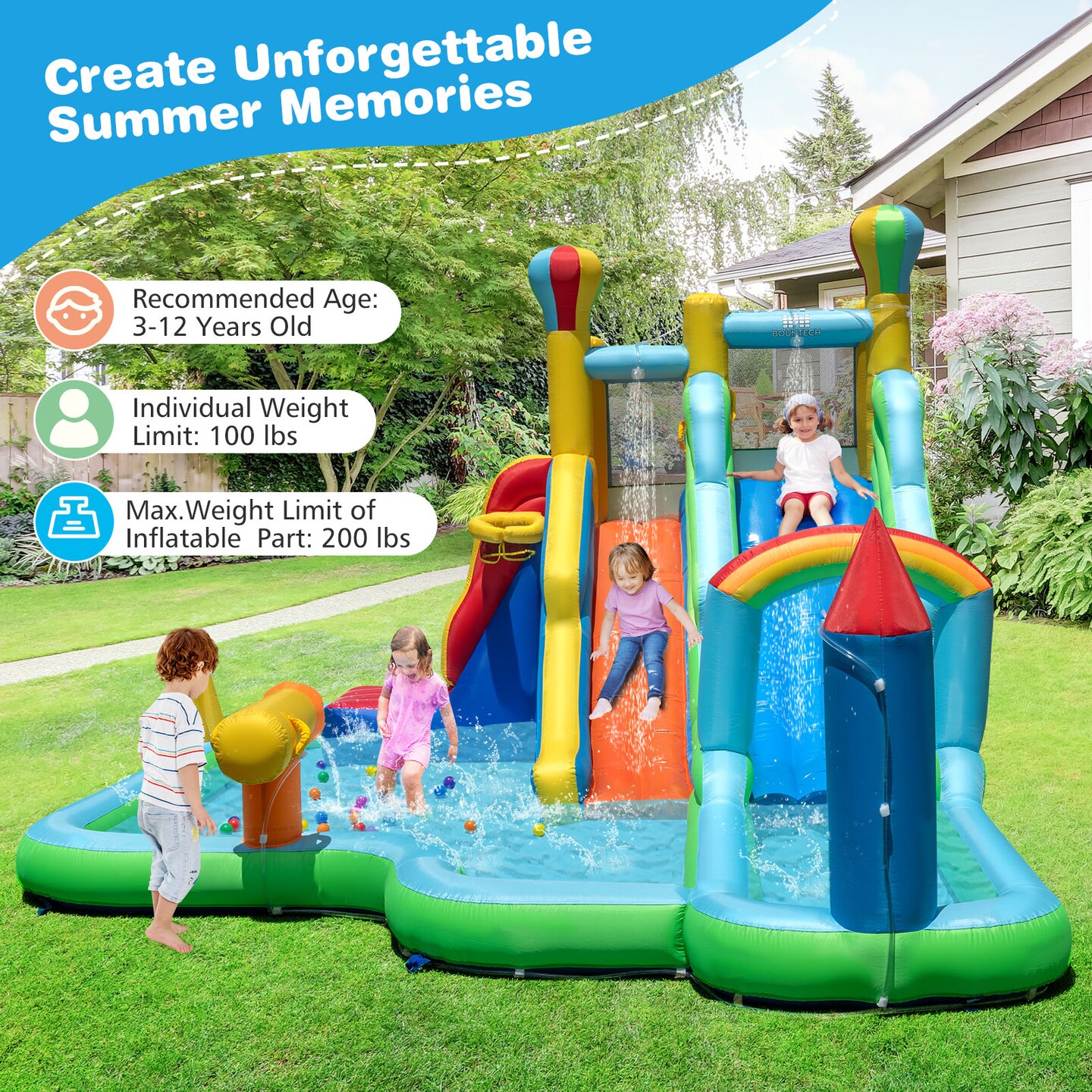 Giant Inflatable Water Slide Park for Kids with Double Slides & Splash Pool